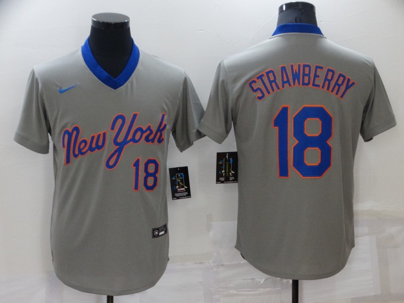 Men's New York Mets Darryl Strawberry #18 Gray Jersey
